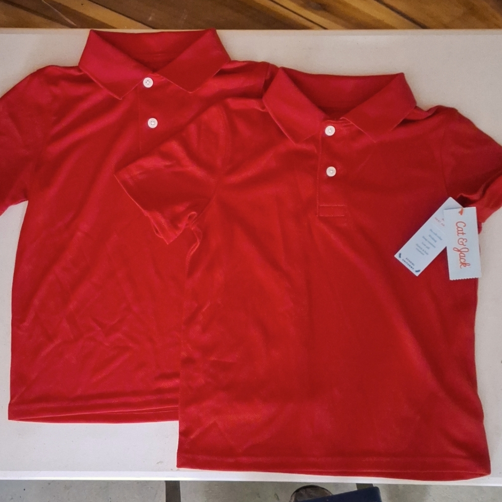 NEW! SET OF 2 Size Medium Performance Uniform Polo Shirts, Red - Cat & Jack